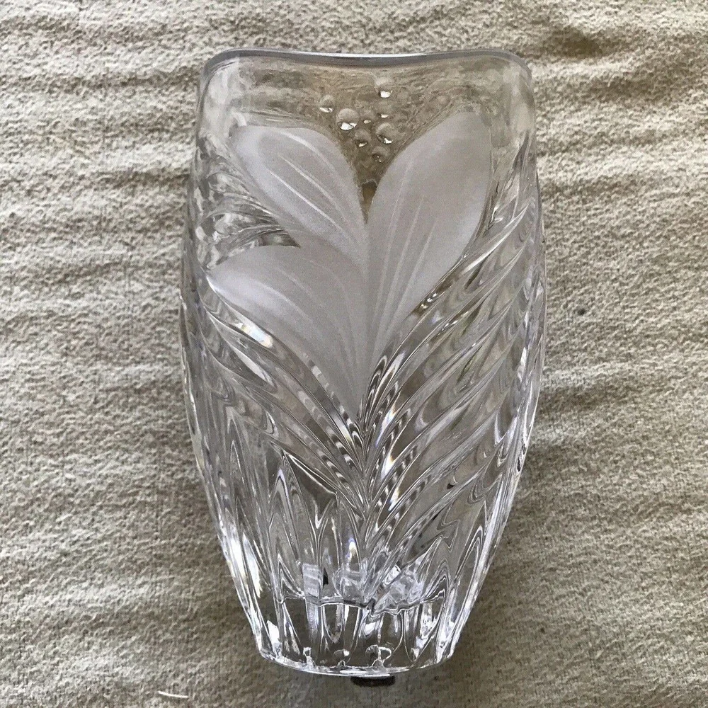 German Crystal Vase Carved Floral 6.5